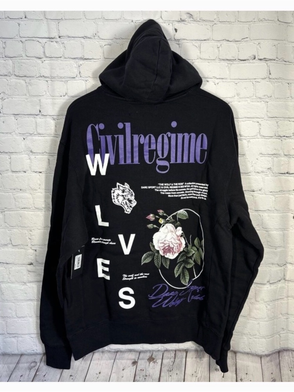 NWT Civil Regime Darc Sport Wolf Bloom French Terry Hoodie S